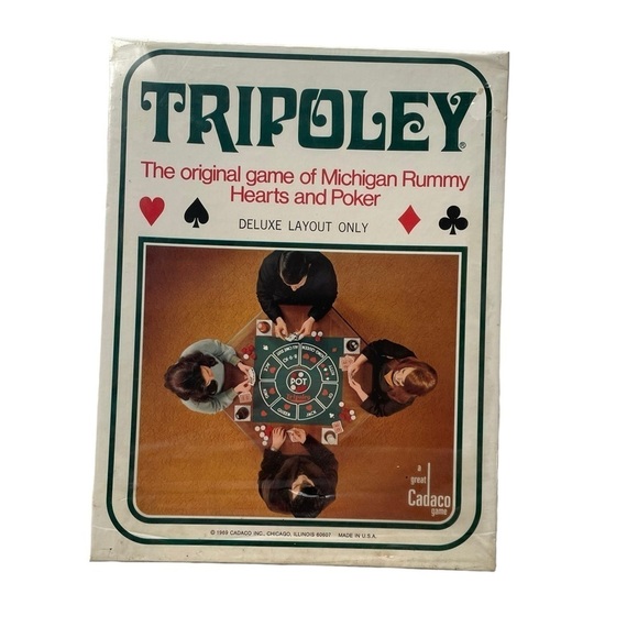 Tripoley Cadaco Board Game Rummy Hearts Poker Deluxe Layout No. 111 New 1969 - Picture 1 of 7